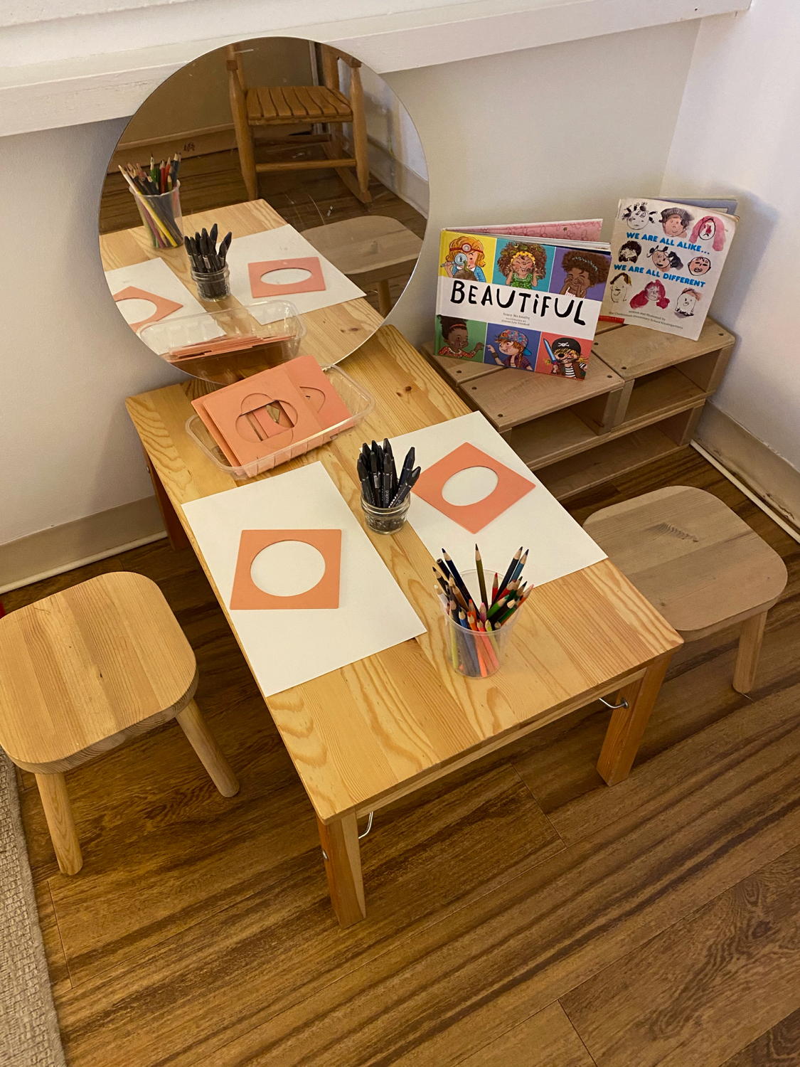 tiny table with papers