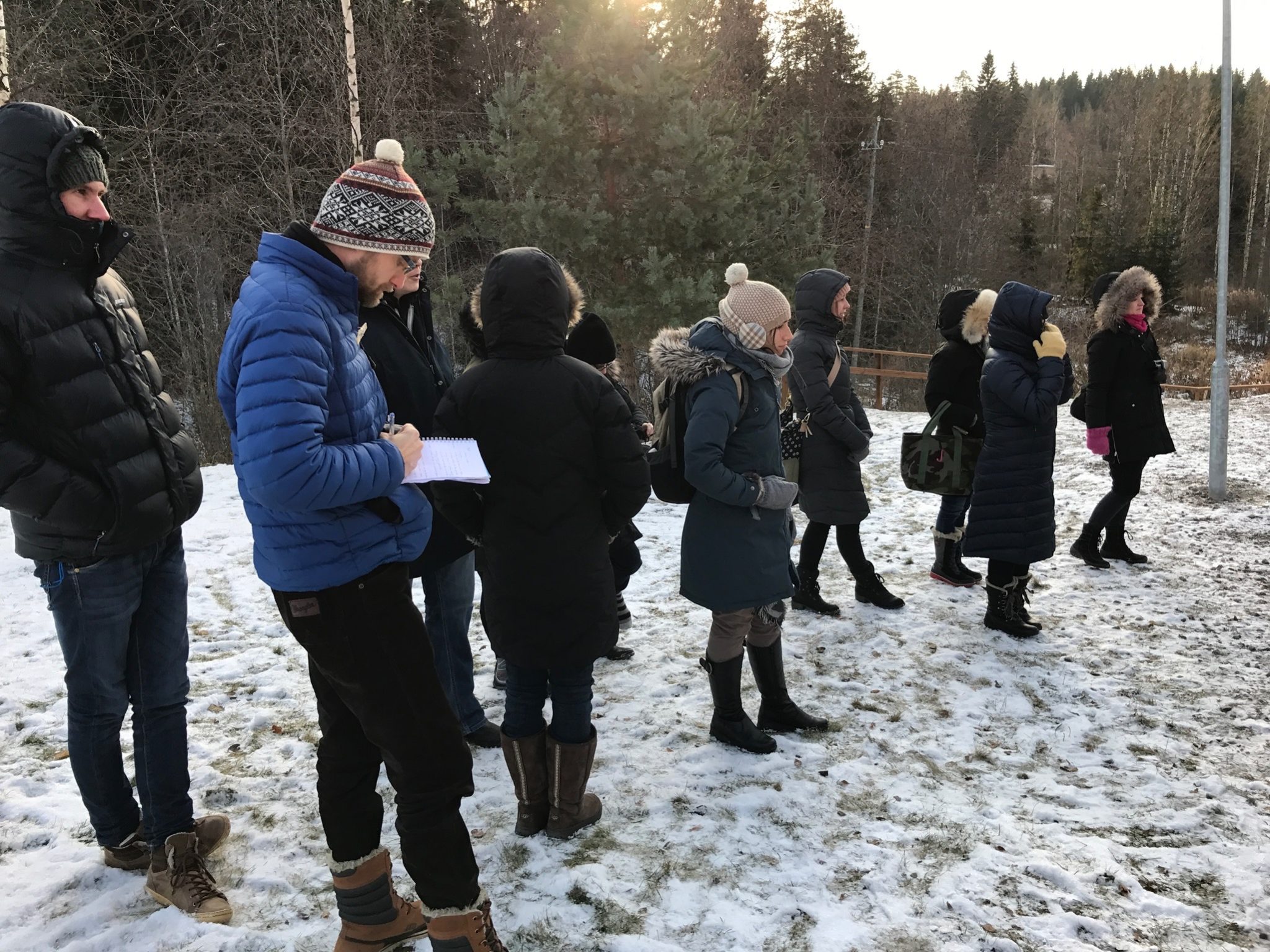 teachers standing outside in the cold