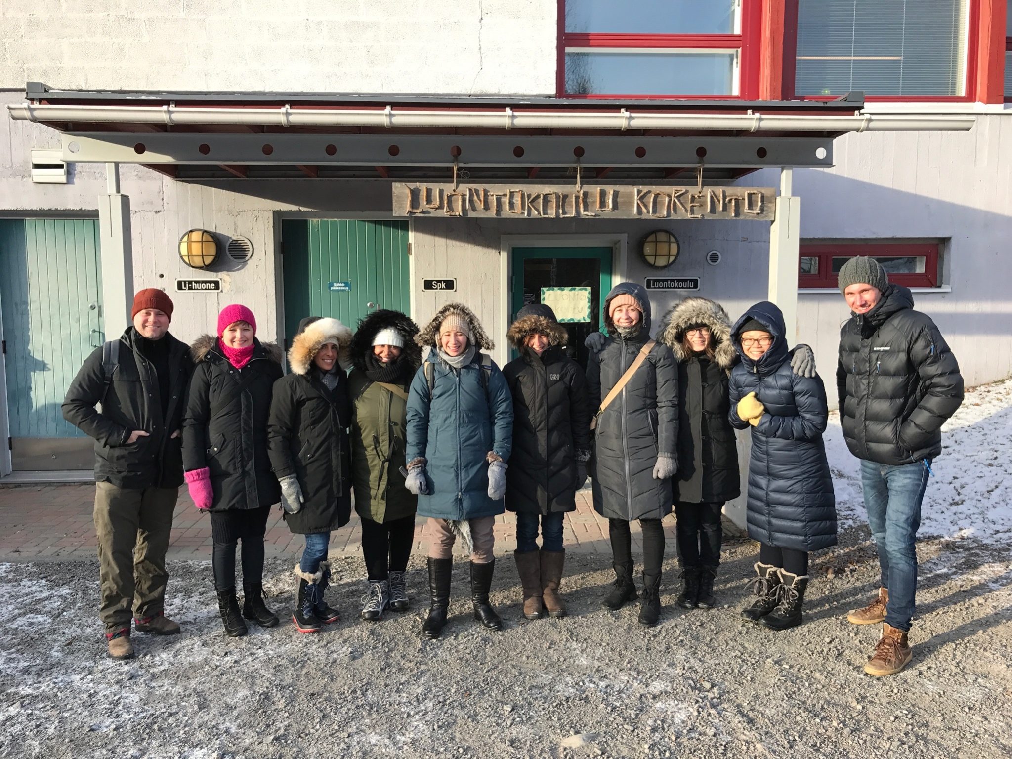 teachers standing outside in the cold