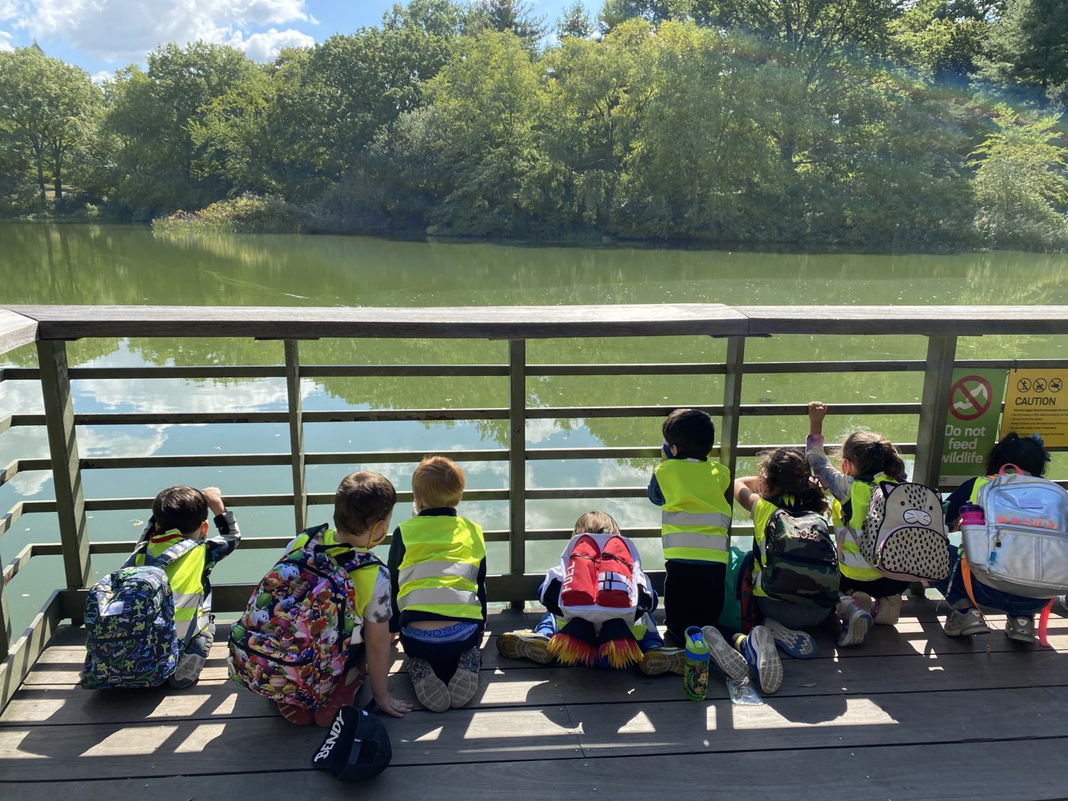 children looking out at a pond