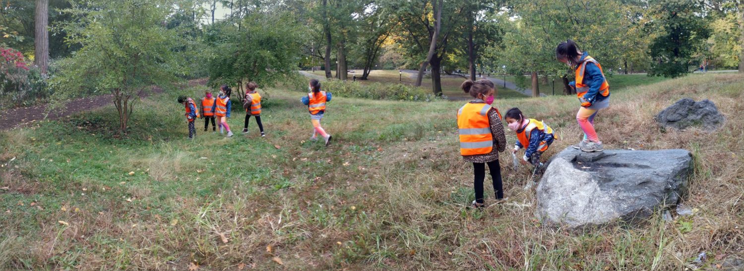 sweeping landscape with children running